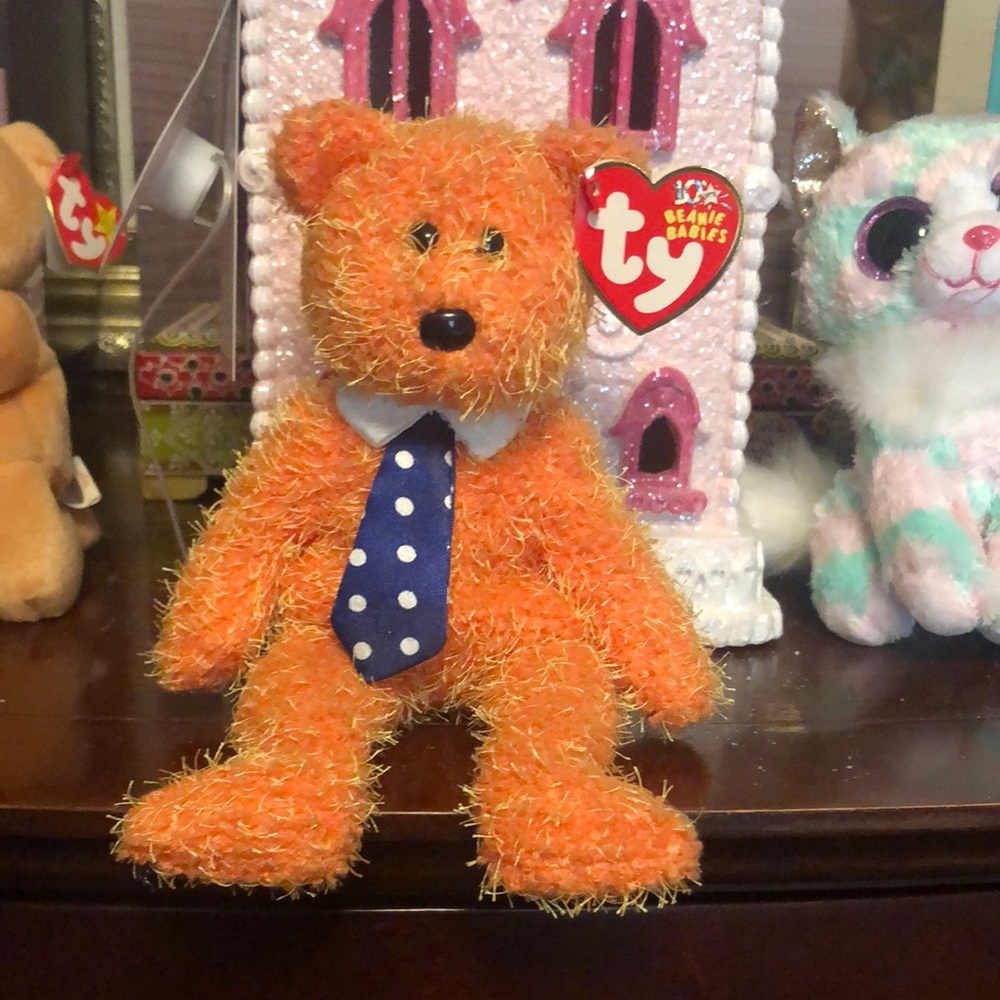 Ty Beanie Babies Orange Bear with Blue Tie